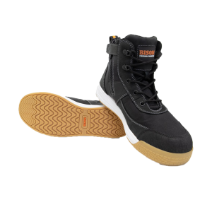 Bison Dune Low Cut Zip Side Lace Up Safety Boots Black Size 7